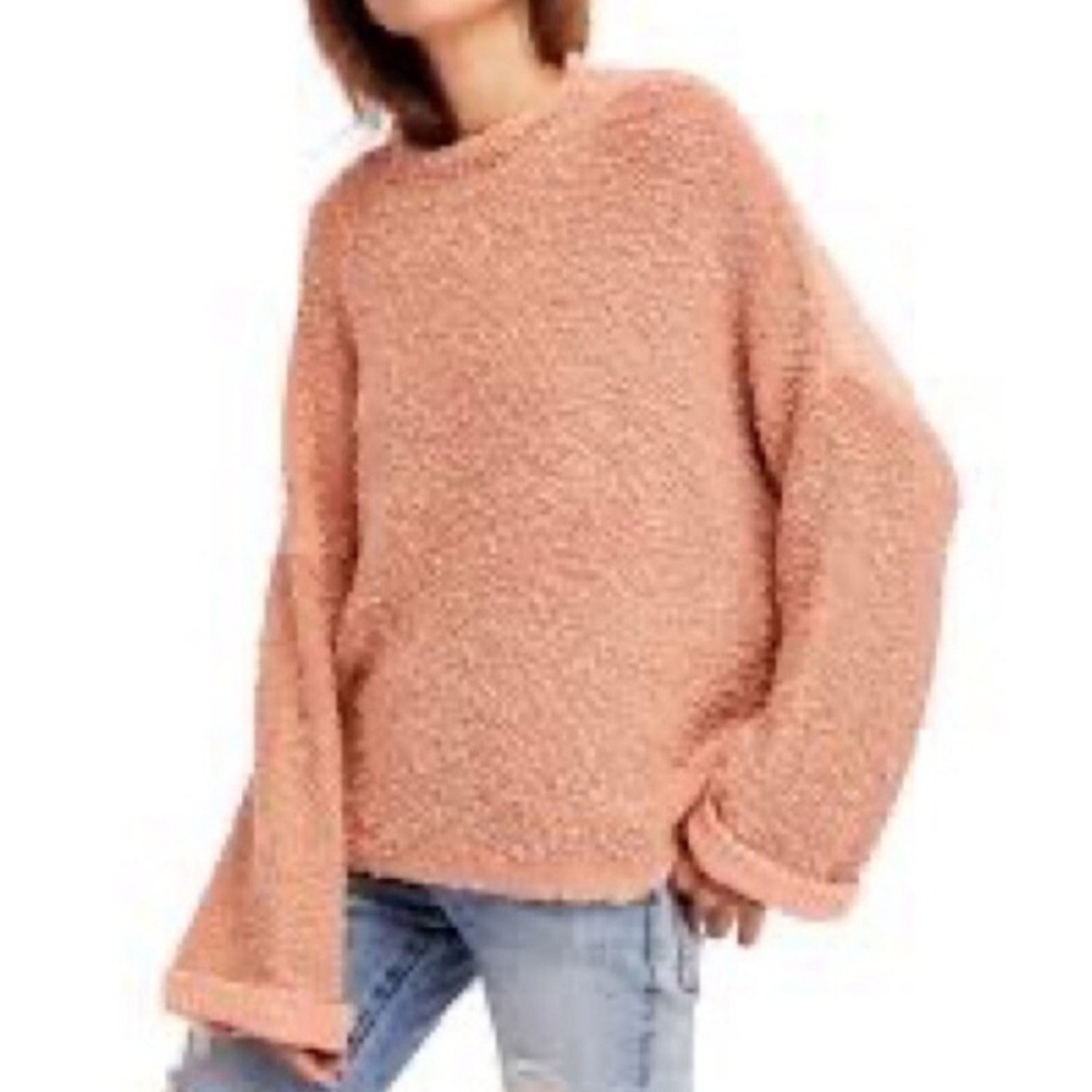 Free People Cuddle Up Pullover Sweater Peach Size Small Oversized Boho Cozy